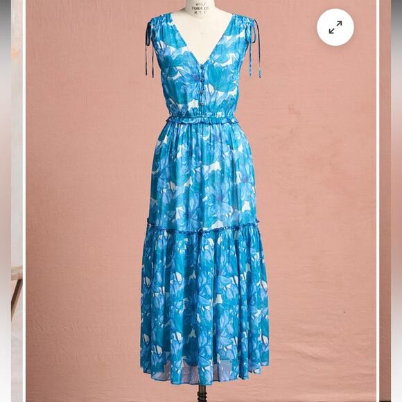 NEW Sundance periwinkle floral Maren Meadow sleeveless tiered dress - Picture 3 of 15